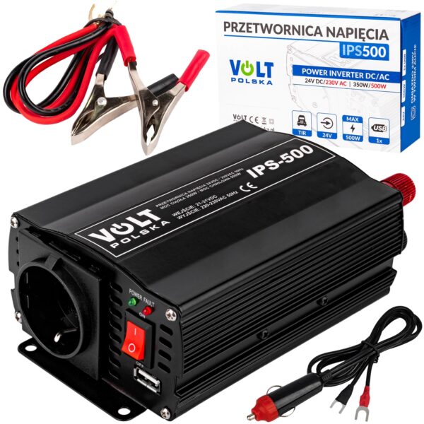 Przetwornica napięcia prądu. IPS-500 (24V/230V/500W) +KABLE TIR VOLT POLSKA