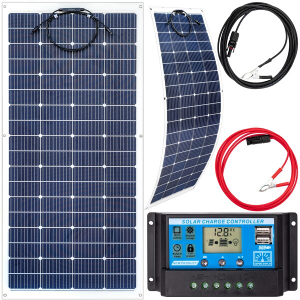 Zestaw solarny fotowoltaiczny. FLEXI elastyczny 200W 12V (Panel solarny 200W, Regulator napięcia 20A) VOLT POLSKA