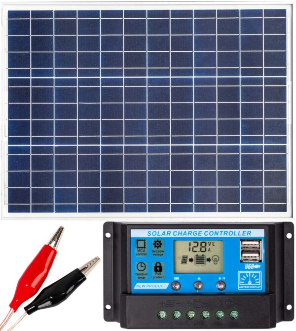 Zestaw solarny fotowoltaiczny 50W 12V (Panel solarny 50W, Regulator napięcia 10A) VOLT POLSKA