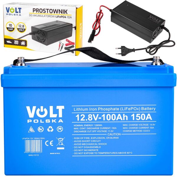 Akumulator. Li. Fe. Po4 100Ah 150A 12V BMS z opcją Bluetooth + prostownik do akumulatora. Li. Fe. PO4 VOLT POLSKA