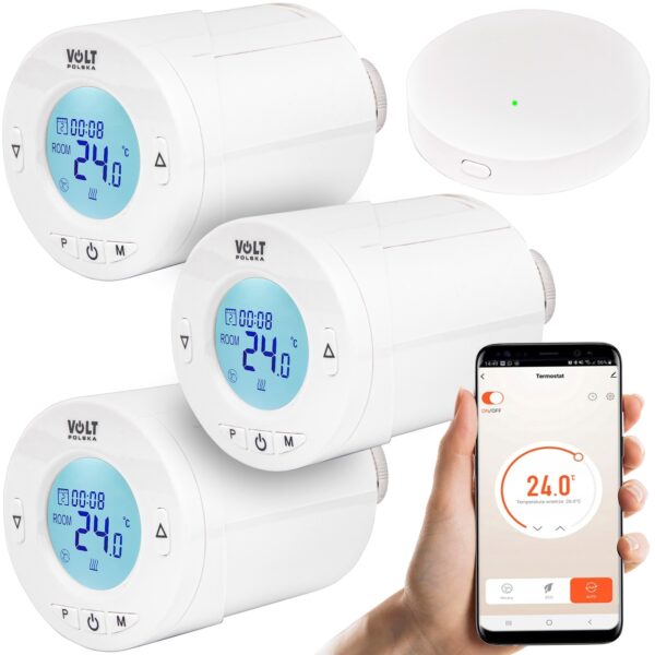 Zestaw 3x głowica termostatyczna lcd elektroniczna zawór. M30x1,5 + HUB WIFI VOLT POLSKA