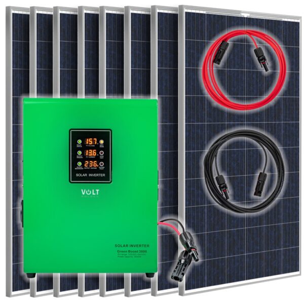Zestaw solarny fotowoltaiczny do grzania wody (8x. Panel solarny, Przetwornica. GREEN BOOST) VOLT POLSKA