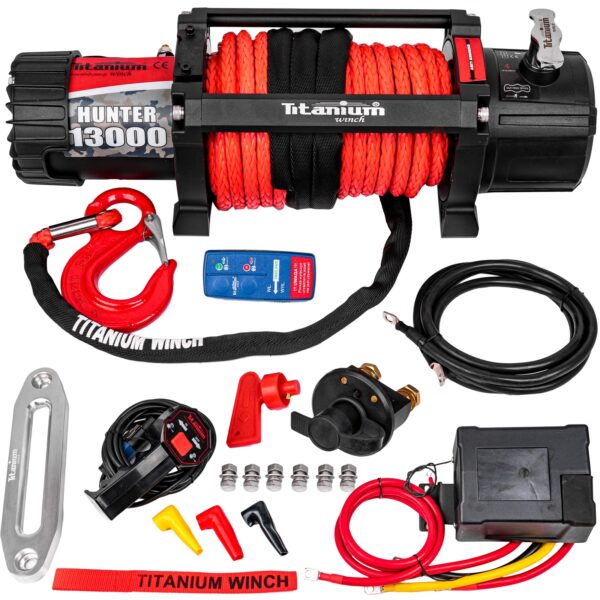 Wyciągarka elektryczna 12v 13000 lbs hunter z liną syntetyczną TITANIUM WINCH