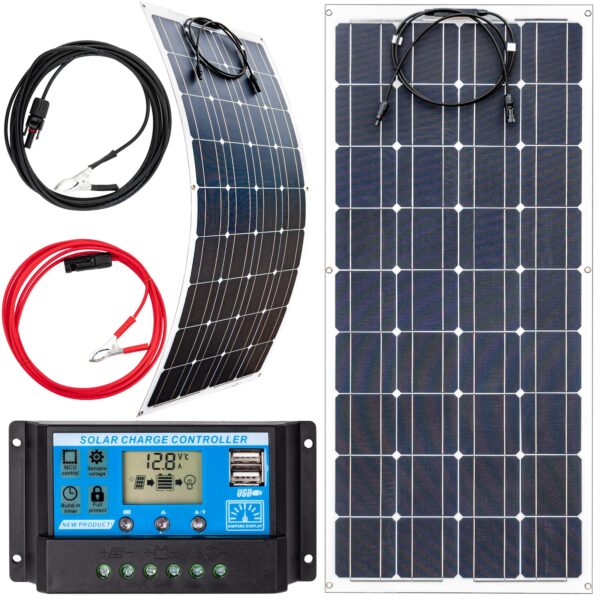 Zestaw solarny fotowoltaiczny. FLEXI elastyczny 100W 12V (Panel solarny 100W, Regulator napięcia 10A) VOLT POLSKA