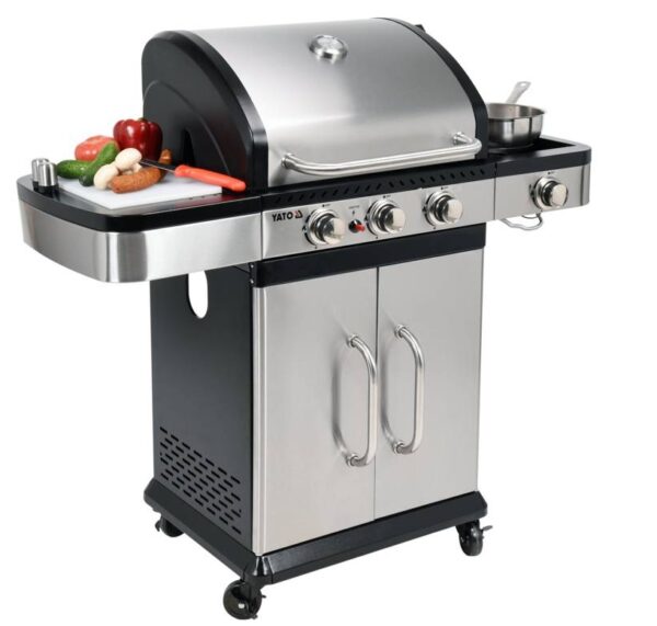 Grill ogrodowy gazowy 3+1 szafka pokrywa inox stal nierdzewna 11,2 KW YATO