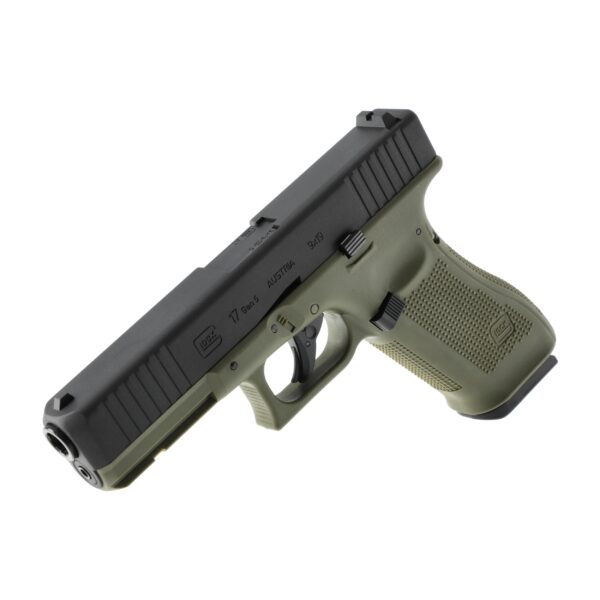 Pistolet wiatrówka Glock 17 gen 5. 4,5 mm BB BlowBack 18-strzał. czarno zielony (5.8471)