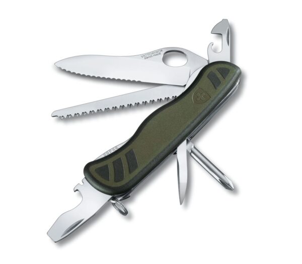 Scyzoryk Victorinox Swiss Soldier, 10 funkcji, dł.111mm, ząbkowany, ziel/czarny (0.8461.MWCH)