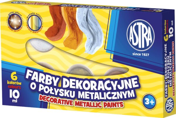 Farby plakatowe 6 kolorów 10ml metaliczne Astra