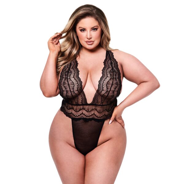 Baci - Seksowne Koronkowe Body Z Głębokim Dekoltem Czarne Plus Size