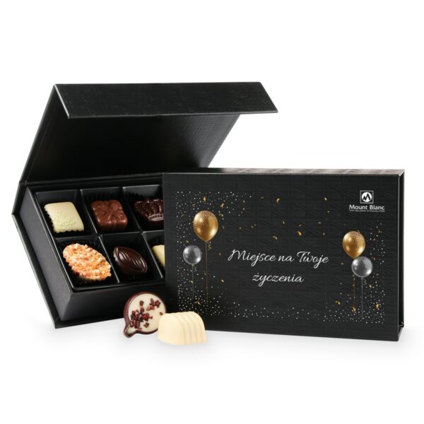 Prezent urodzinowy Chocolate Box Mini Black z Twoimi życzeniami