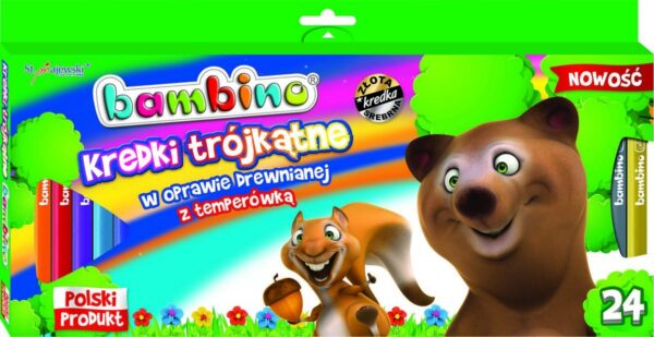 Kredki 24 kolorów Bambino w oprawie drewnianej trójkątne