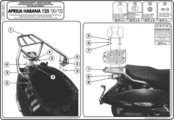 KAPPA KR74 STELAŻ KUFRA CENTRALNEGO APRILIA HABANA 125