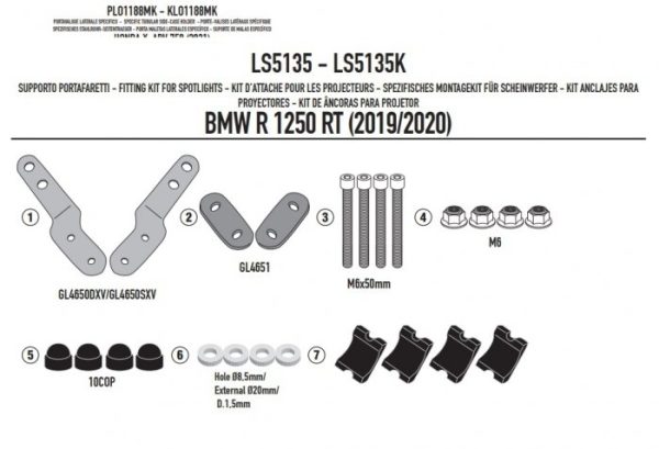 GIVI MOCOWANIE HALOGENÓW - BMW R 1250 RT 19 > 20