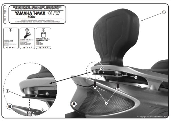 KAPPA OPARCIE PASAŻERA YAMAHA T-MAX 500 (01-07)