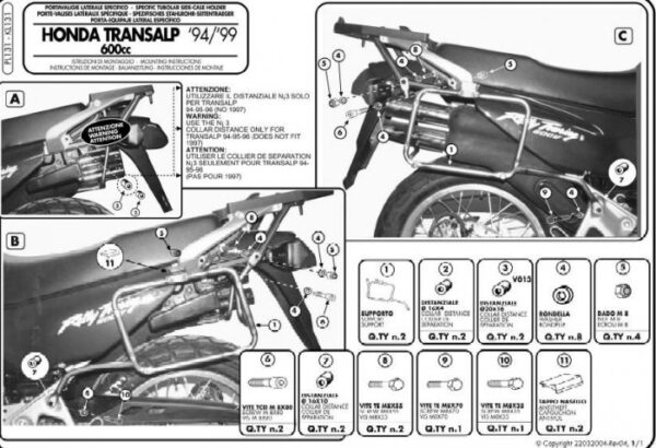 Kappa KL131 Stelaż boczny Honda Xl 600 V Transalp (97-9