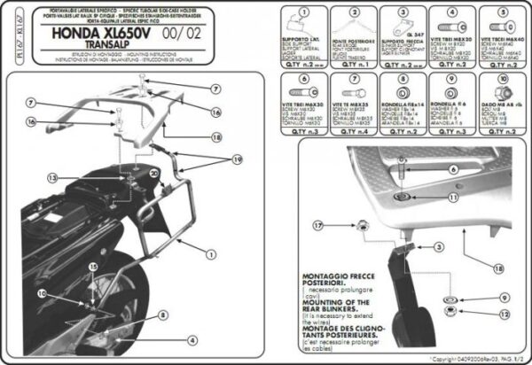 Stelaż boczny Givi PL167 Transalp XL 650 (00-07)