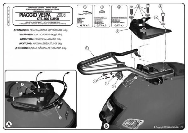 KAPPA KR131 STELAŻ KUFRA CENTRALNEGO PIAGGIO Vespa