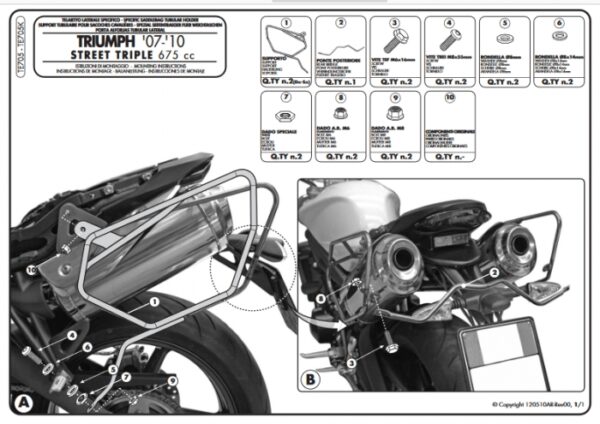 KAPPA TE705K STELAŻ POD SAKWY BOCZNE TRIUMPH Street Triple