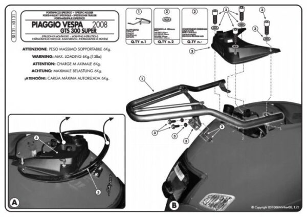 GIVI SR131 stelaż Vespa GTS 125-300 Super (08>16)