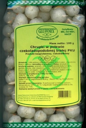 Chrupki w białej polewie czekoladopodobnej PKU 100g